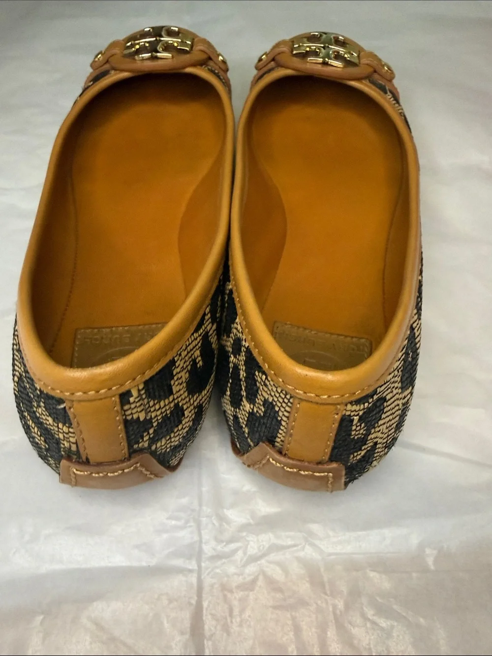Tory Burch Tan and Black Leopard-Print Leather-Trim Ballet Flats with Gold Logo - Picture 4 of 9